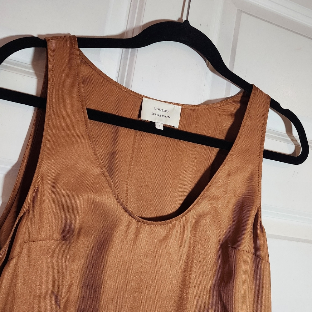 Loulou De Saison Nada Bronze Brown Sleeveless Maxi Dress 100% Silk Small - Picture 4 of 10